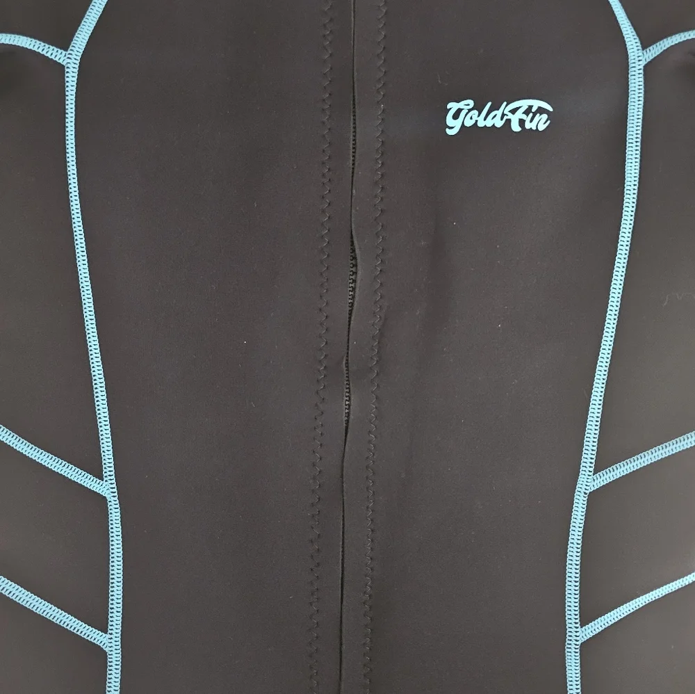 GoldFin Neoprene Full Zip Jacket Women’s Large Black Blue Athletic Wetsuit Top